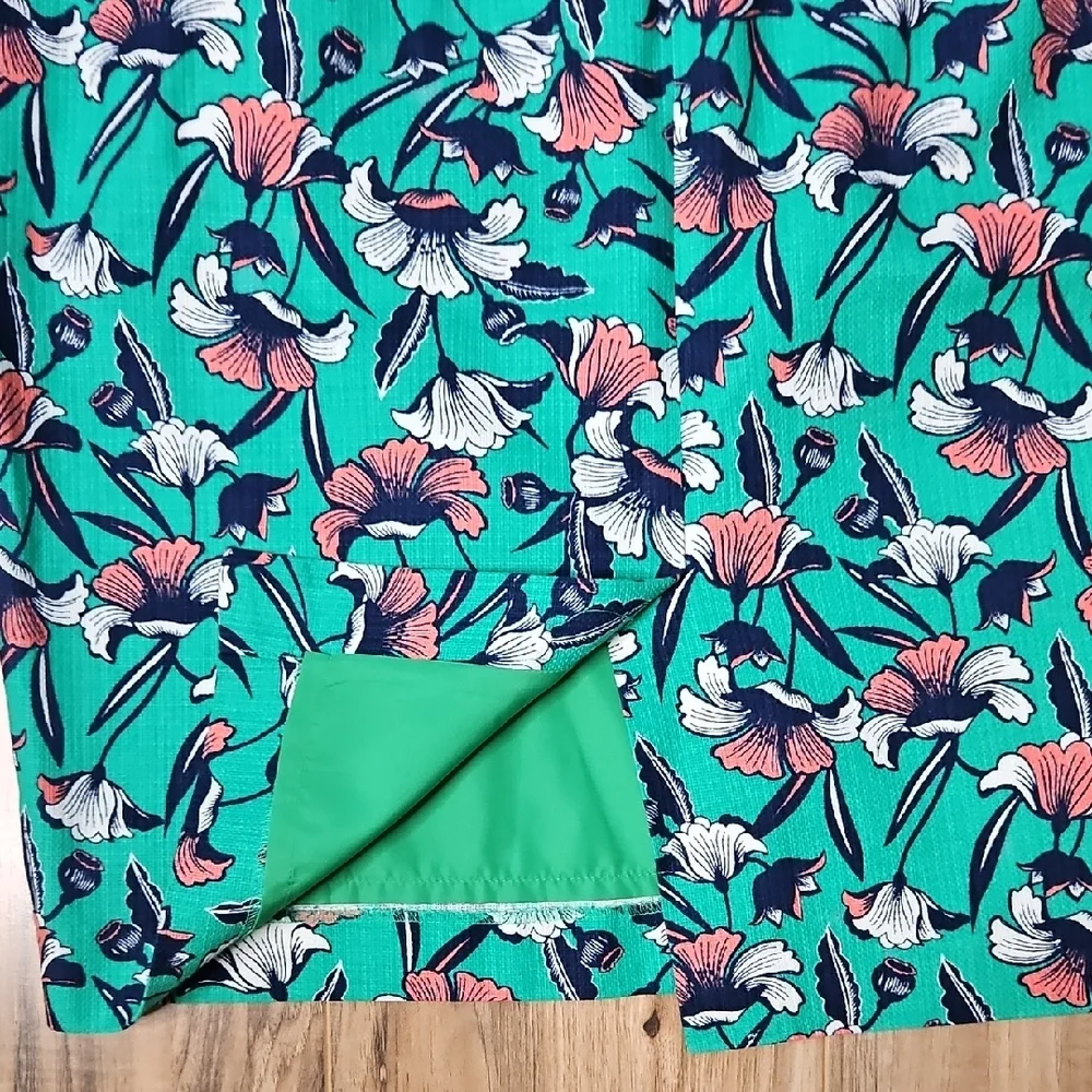 J. By J. Crew Women's Twill Floral Teal Pencil Skirt 12